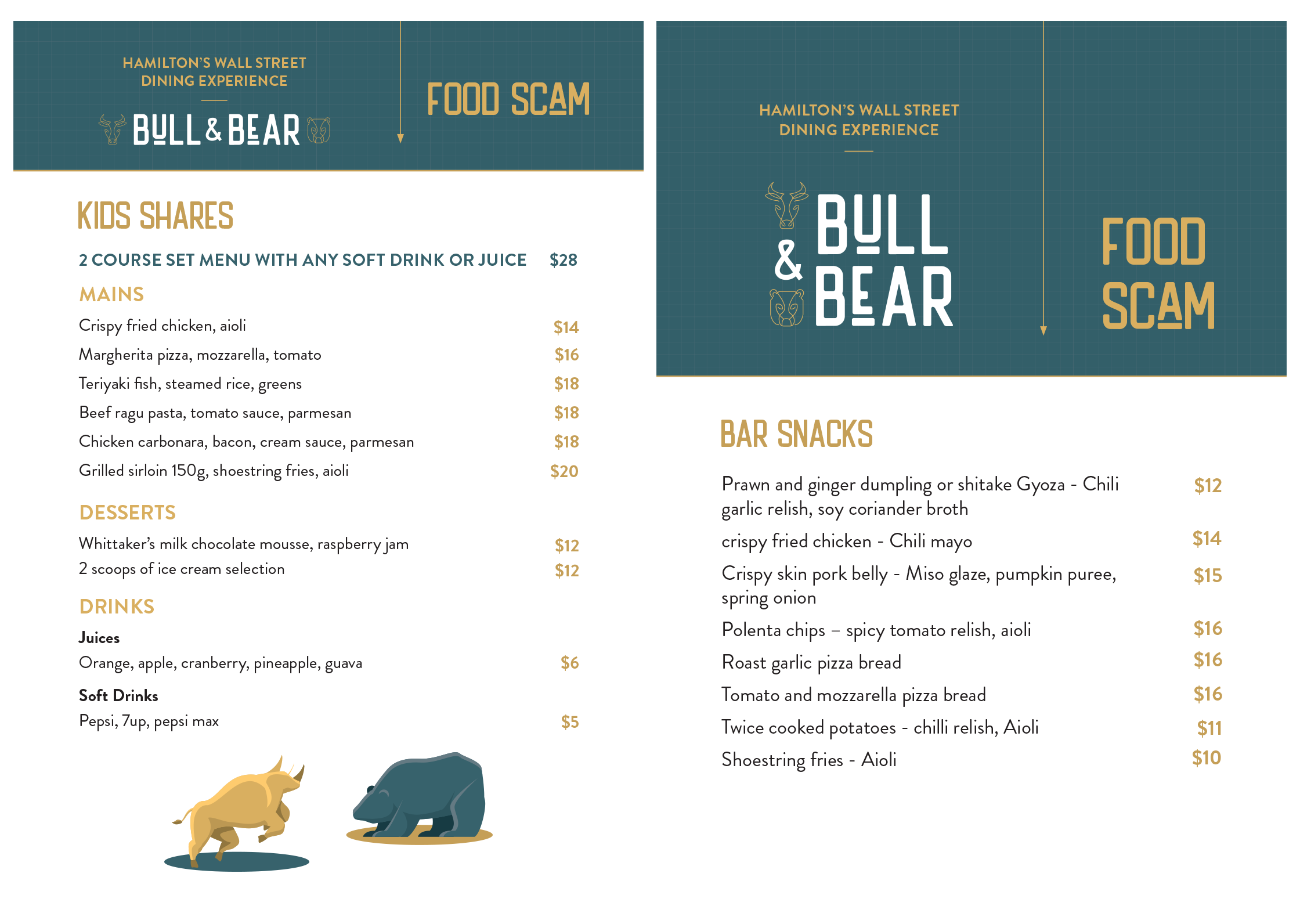 Bull & Bear Hamilton – Kids Menu & Bar Snacks Menu