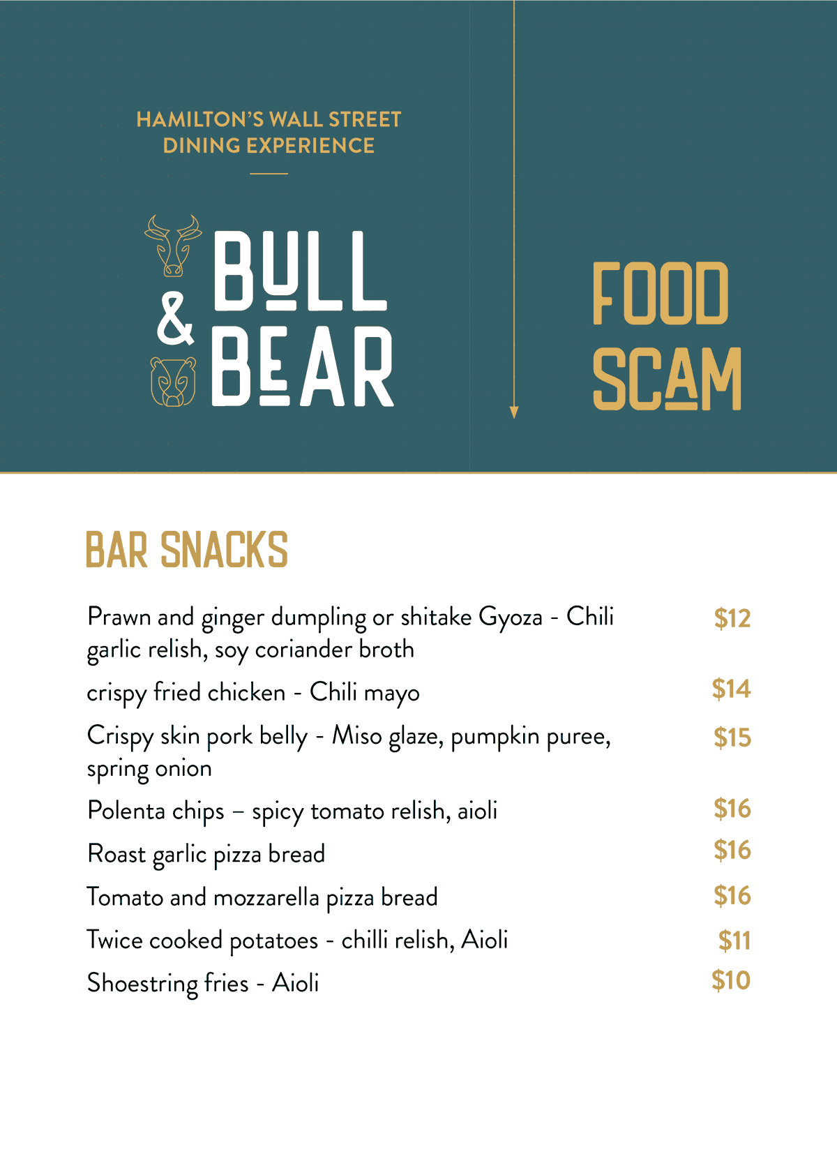 Bar Snacks, Bull & Bear, Hamilton CBD
